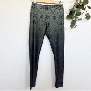 Niyama Sol- Black/Green Printed Leggings - Small